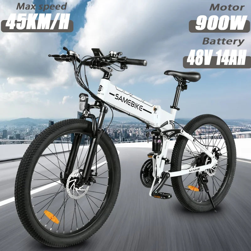 Bicicleta eléctrica plegable de montaña para adulto, bici con Motor de 900W, batería de litio de 48V y 14Ah, 60KM de autonomía, 26 pulgadas
